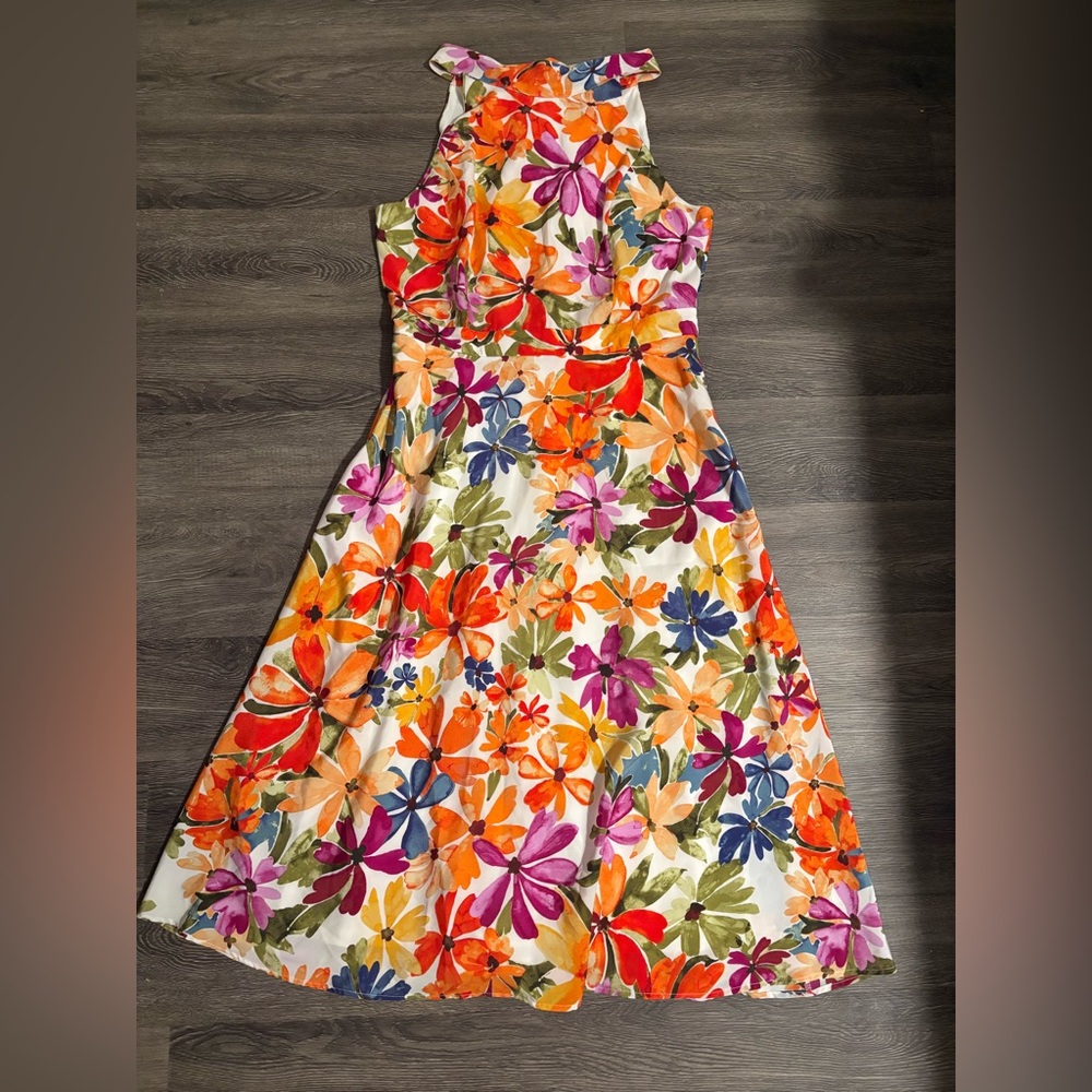 Tahari ASL Floral Halter Dress in White, Orange, Pink, Purple, Blue